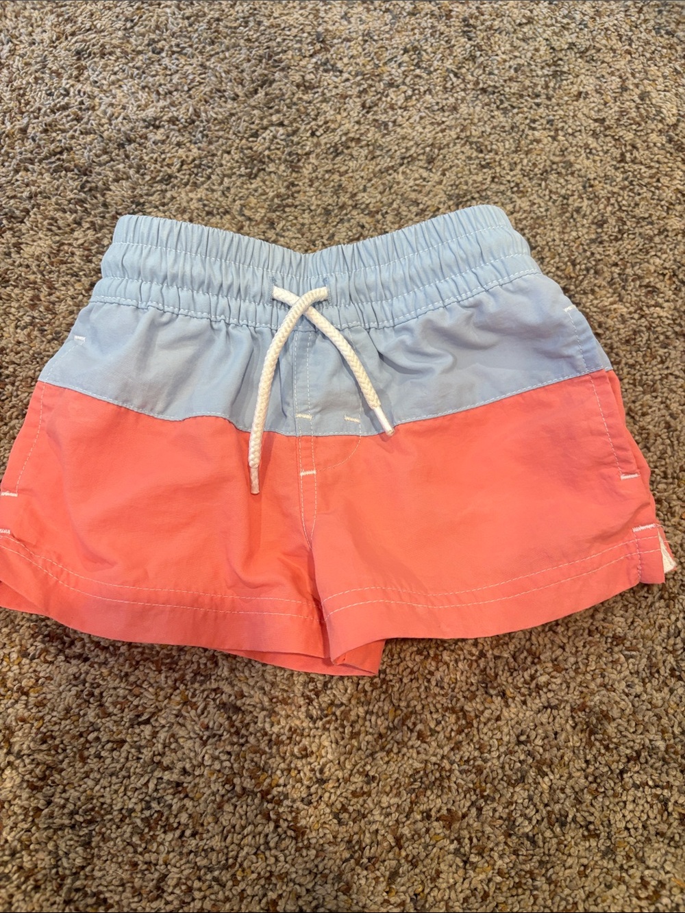 The Beaufort Bonnet Company Light Blue and Coral Kids Swim Trunks